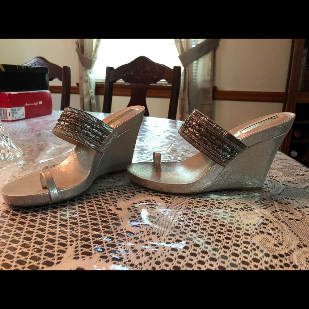 INC Gold Wedge Sandals size 8.5